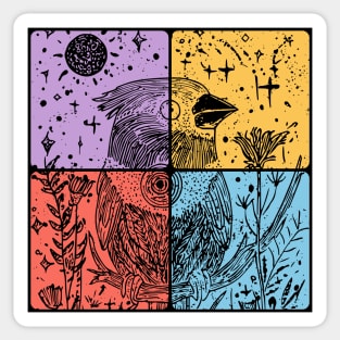 Red Cardinal Bird Silhouette Retro Nature Art Sticker